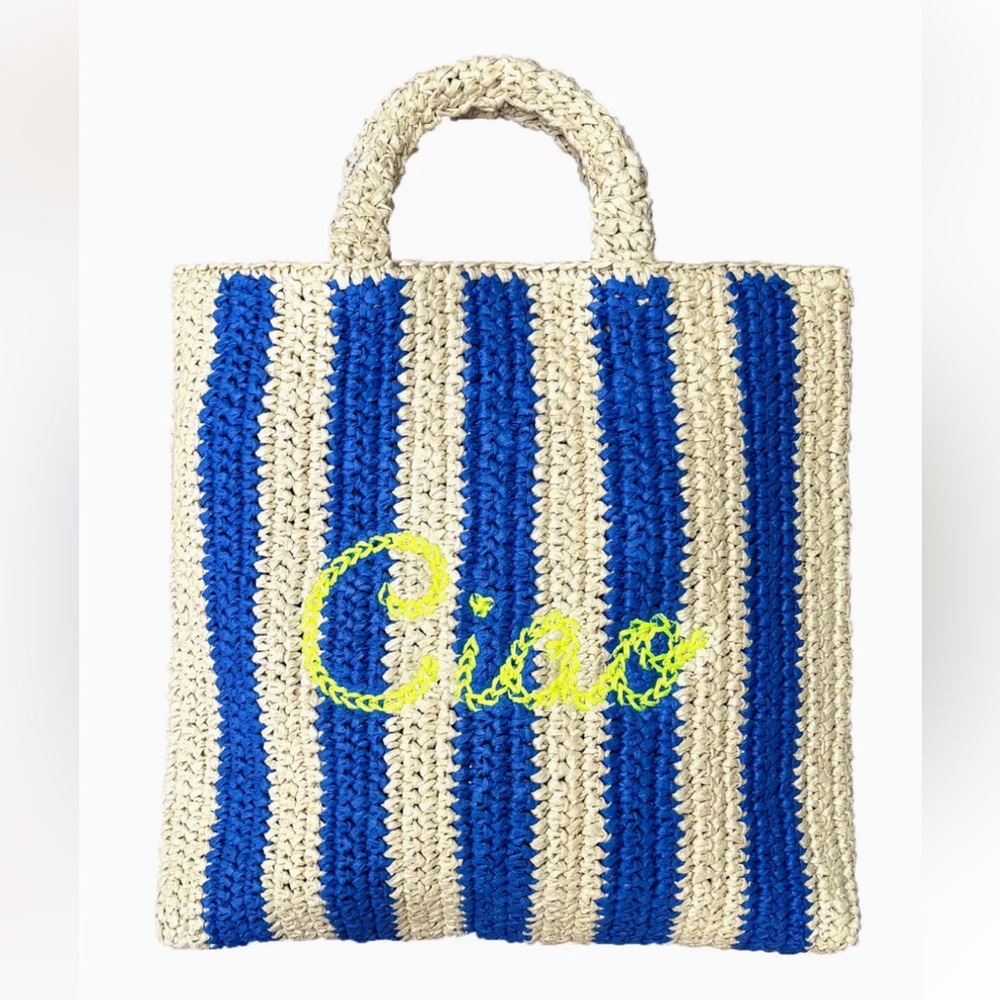 Ciao Embroidered Straw Beach Bag NWT